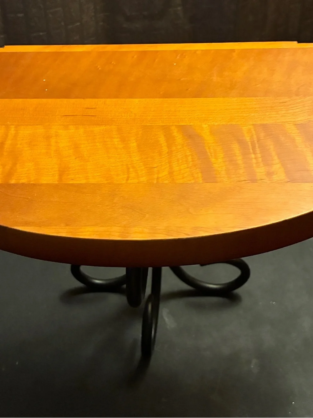 Wood and Iron Half-Moon Accent Table - Black Base, Cherry Top